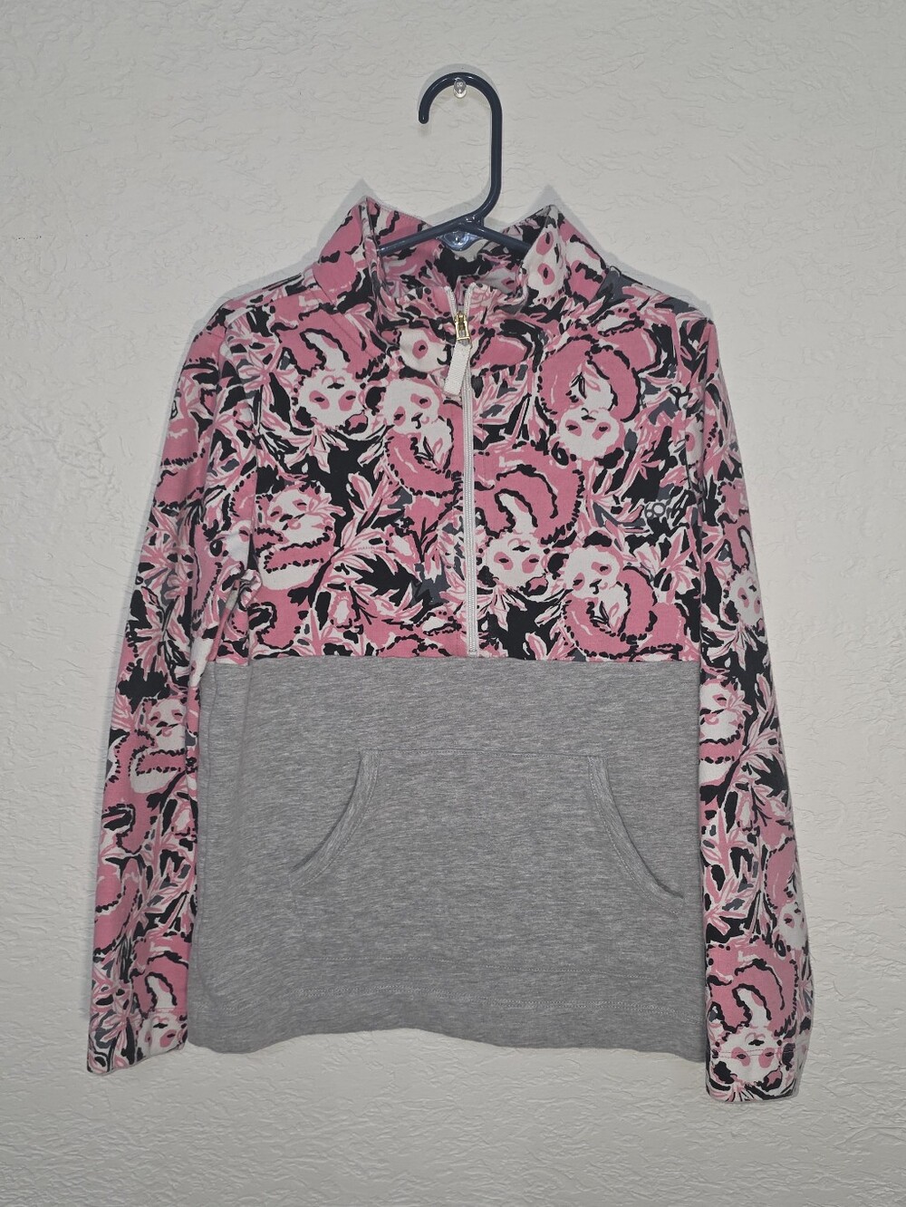Lilly Pulitzer Girls Jacket Pink Floral Print Pullover Size L 8-10 Preppy
